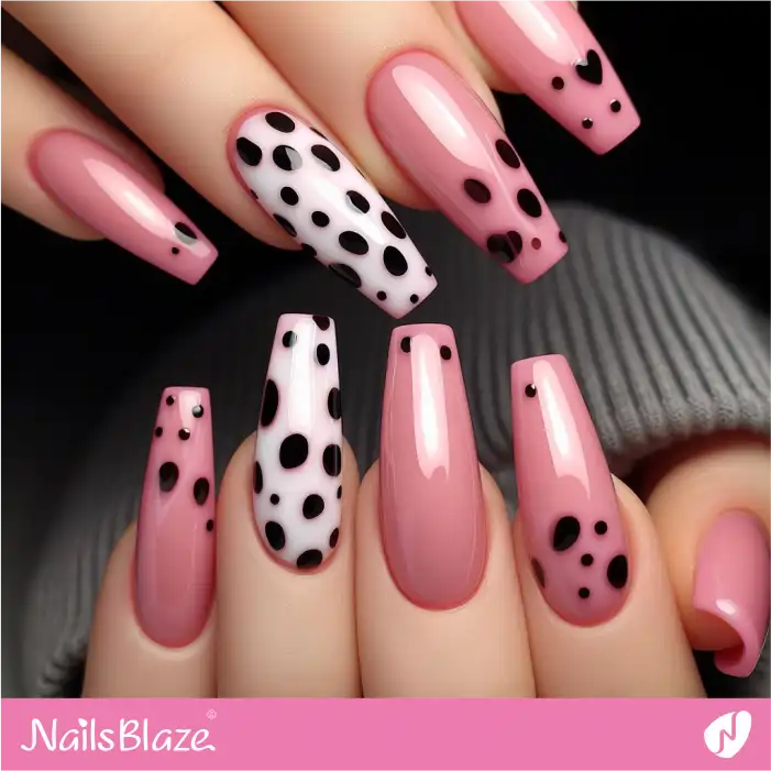 Glossy Pink and White Dalmatian Print Nails | Animal Print Nails - NB1994